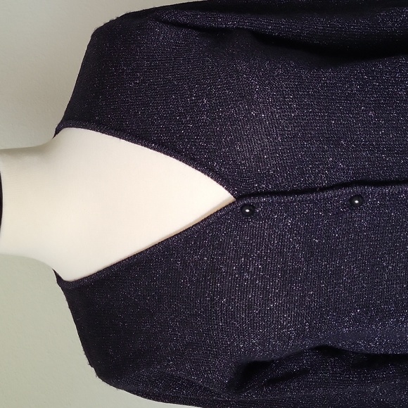 V- Neck Sparkle Black Button Down Sweater by Amanda Smith (Large) - Picture 2 of 10